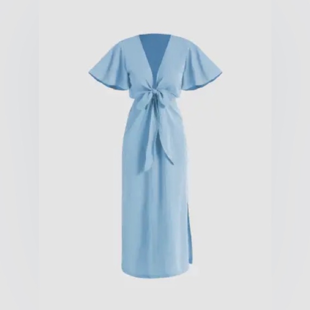 Solid Bow Cut Out Midi Dress